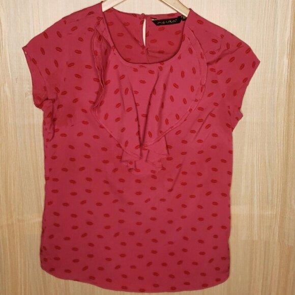 Acira Womens Lip Print Pink Short Sleeve Blouse Medium - Picture 1 of 6